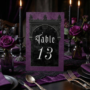 Gothic Black Raven & Black Arch Lila Hochzeit Tischaufsteller