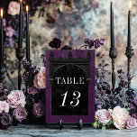Gothic Black Raven & Black Arch Lila Hochzeit Tischnummer<br><div class="desc">Mit unserer Vintag gotischen Hochzeitskarte bringen Sie Ihre Gäste in eine Welt der dunklen, bezaubernden Eleganz. Der lila Hintergrund im tiefen, gealterten königlichen Stil Set die Bühne für einen auffallenden Kontrast, da fett weißer Text aus komplizierten, schwarzen Textfeldern entsteht. Am Höhepunkt dieser Einladung nimmt ein dreidimensionaler gotischer Rahmen mit einem...</div>