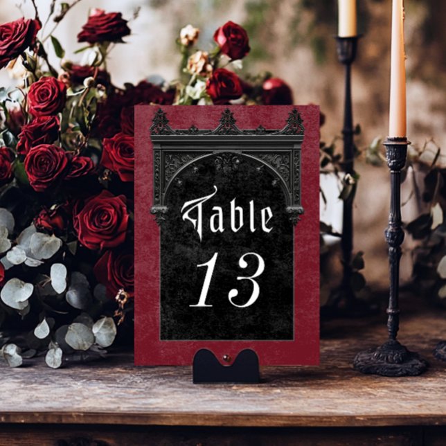 Gothic Black Raven & Black Arch Tischnummer (Gothic Black Raven & Black Arch Wine Wedding Table Number)