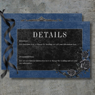 Gothic Black Raven & Black Rose Blaue Details Begleitkarte