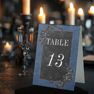 Gothic Black Raven & Black Rose Blue Wedding Tischaufsteller