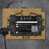 Gothic Black Raven & Black Rose Gold QR Code
