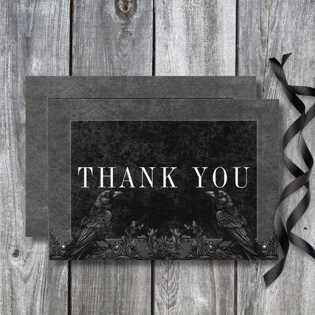 Gothic Black Raven & Black Rose Hochzeit Dankeskarte (Gothic Black Raven & Black Roses Wedding Details Thank You Card)