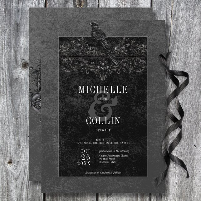 Gothic Black Raven & Black Rose Hochzeit Einladung (Gothic Black Raven & Black Roses Wedding Invitation)