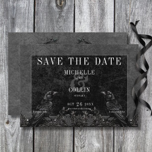 Gothic Black Raven & Black Rose Hochzeit Save The Date