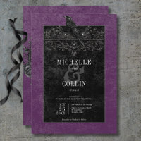Gothic Black Raven & Black Rose Lila Hochzeit
