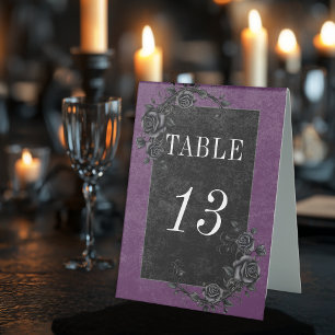 Gothic Black Raven & Black Rose Lila Hochzeit Tischaufsteller