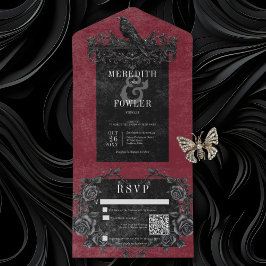 Gothic Black Raven & Black Rose QR-Code All In One Einladung