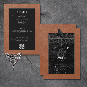 Gothic Black Raven & Black Rose rust auf zwei Seit Einladung