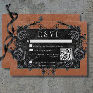 Gothic Black Raven & Black Rose Rust QR Code RSVP Karte
