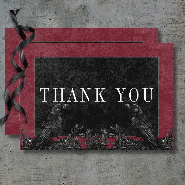 Gothic Black Raven & Black Rose Wein Dankeskarte (Gothic Black Raven & Black Roses Wine Details Thank You Card)