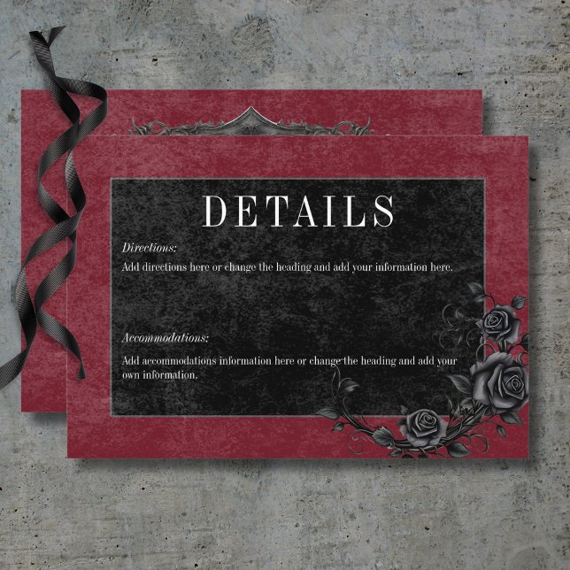 Gothic Black Raven & Black Rose Weindetails Begleitkarte (Gothic Black Raven & Black Roses Wine Details Enclosure Card)