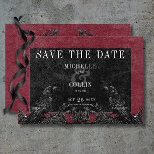 Gothic Black Raven & Black Rose Weinhochzeit Save The Date