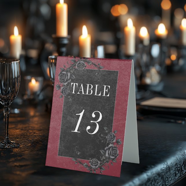 Gothic Black Raven & Black Rose Weinhochzeit Tischaufsteller (Von Creator hochgeladen)