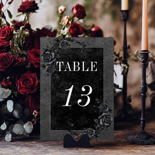 Gothic Black Raven & Black Roses Hochzeit Tischnummer