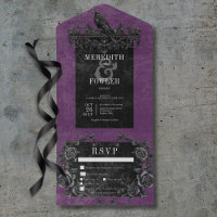 Gothic Black Raven & Black Roses Lila 3 Abendessen