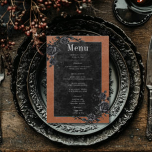 Gothic Black Raven & Black Roses Rust Hochzeit Menükarte