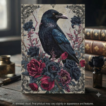 Gothic Black Raven Floral Notecard