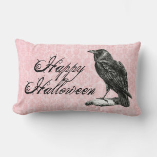 Gothic Black Raven Rosa Damask Lendenkissen