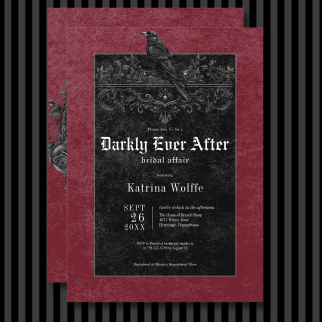 Gothic Black Raven & Rose Brautparty Einladung (Gothic Black Raven & Roses Wine Bridal Shower Invitation)