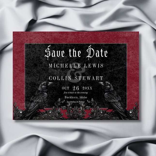 Gothic Black Raven & Rose Burgundy Wedding Save The Date (Gothic Black Raven & Roses Burgundy Wedding Save The Date)