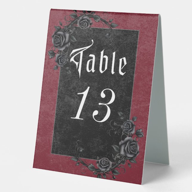 Gothic Black Raven & Rose Hochzeit Tischaufsteller (Vorderseite)
