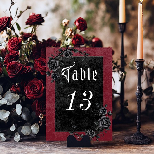 Gothic Black Raven & Rose Hochzeit Tischnummer (Gothic Black Raven & Roses Wine Wedding Table Number)
