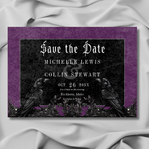 Gothic Black Raven & Rose Lila Hochzeit Save The Date