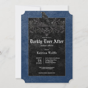Gothic Black Raven & Roses Blue Brautparty Einladung