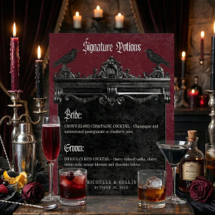 Gothic Black Raven & Roses Burgunder Hochzeitsgetr Sockelschild