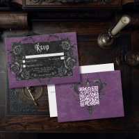 Gothic Black Raven & Roses Lila QR Code