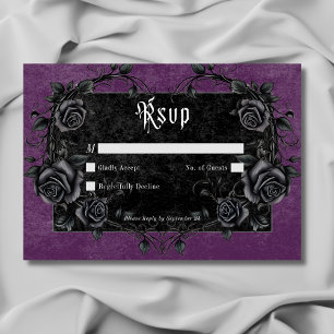 Gothic Black Raven & Roses Purple Kein Abendessen RSVP Karte