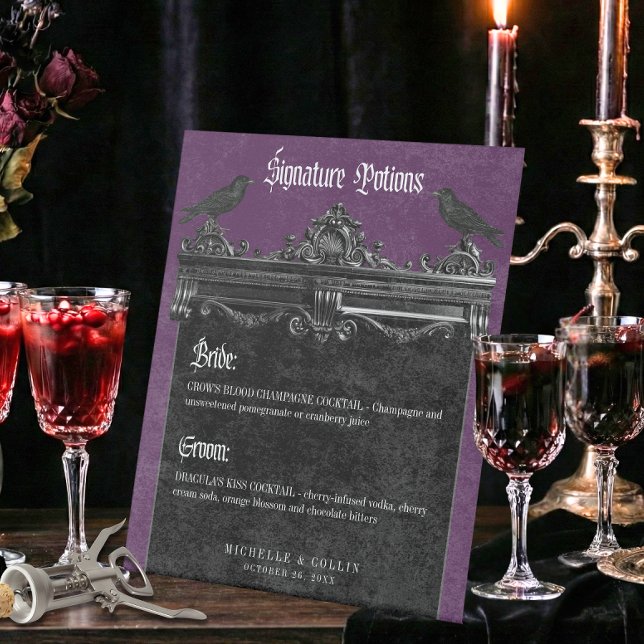 Gothic Black Raven & Roses Purple Wedding Drinks Sockelschild (Von Creator hochgeladen)