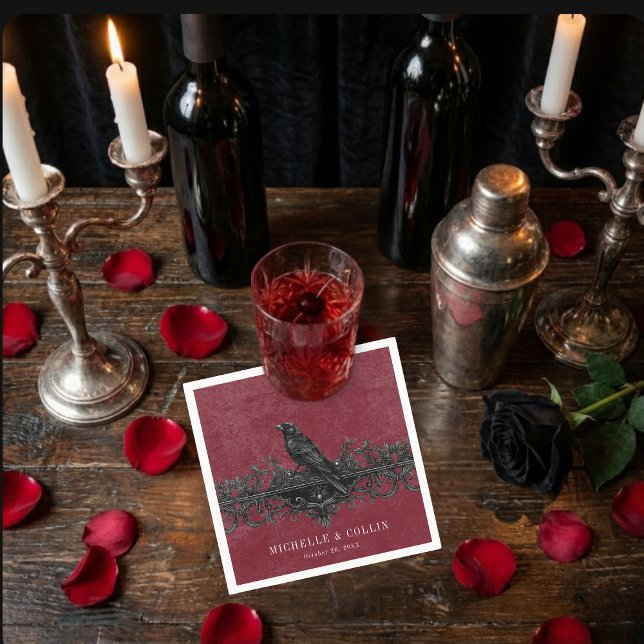 Gothic Black Raven Wine Darkly Ever After Wedding Serviette (Gothic Black Raven Wine Darkly Ever After Wedding Napkins)