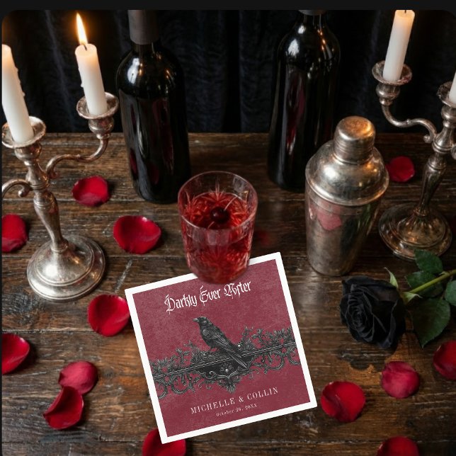 Gothic Black Raven Wine Darkly Ever After Wedding Serviette (Gothic Black Raven Wine Darkly Ever After Wedding Napkins)