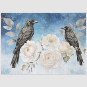 Gothic Black Ravens & Weiße Blumen Seidenpapier
