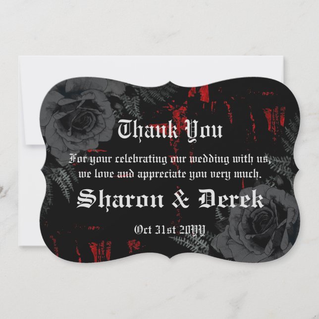 Gothic Black Red Grunge Textured | Schwarze Rose Dankeskarte (Vorderseite)