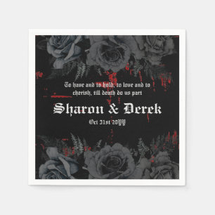 Gothic Black Red Grunge Textured Schwarze Rose Serviette