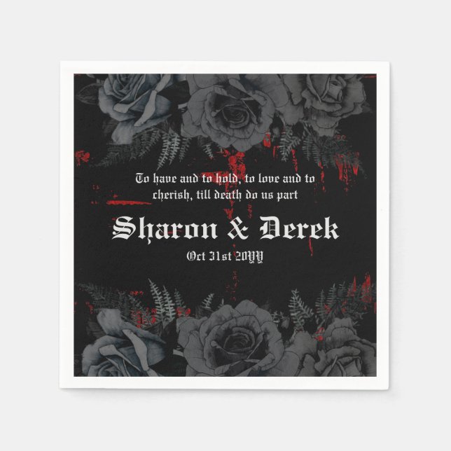 Gothic Black Red Grunge Textured | Schwarze Rose Serviette (Vorderseite)