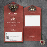 Gothic Black & Red Skulls & Heart Red QR Code All In One Einladung<br><div class="desc">MIT ODER OHNE QR CODE IM UAWG BEREICH ODER MIT ODER OHNE ABENDESOPTIONEN. Mit diesem Vintagen inspirierten Design lassen Sie sich von der geheimnisvollen Faszination Ihres besonderen Tages verzaubern. Ein bedrückter blutroter Hintergrund Set die Bühne für eine Feier, die die Zeit überschreitet. Der antike inspirierte weiße Text flüstert Versprechungen ewiger...</div>