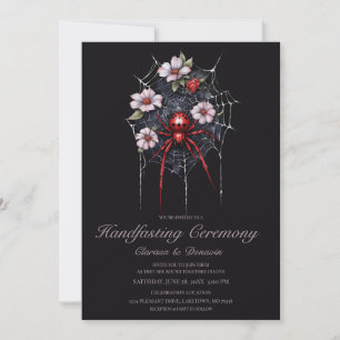 Gothic Black & Red Spider Floral Web Handfasting Einladung