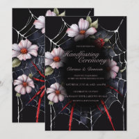 Gothic Black & Red Spider Floral Web Handfasting