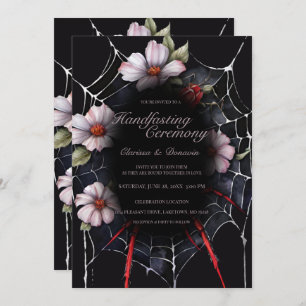 Gothic Black & Red Spider Floral Web Handfasting Einladung