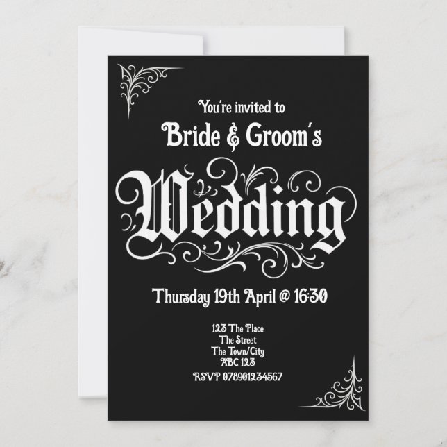 Gothic Black Rock Metal Wedding Personalisierte Na Einladung (Vorderseite)
