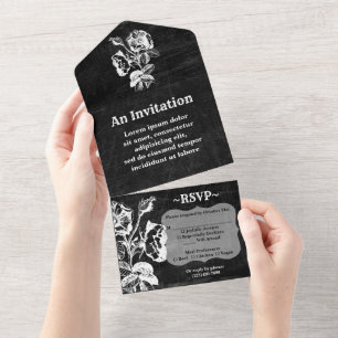 Gothic Black Rose Antik All In One Einladung