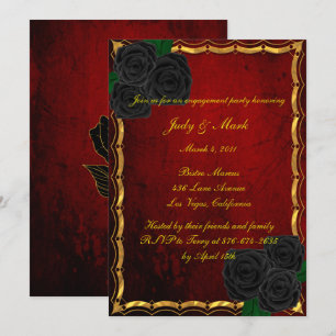 Gothic Black Rose Blood Red Engagement Party Einladung