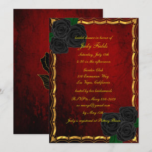 Gothic Black Rose Blood Red Wedding Brautparty Einladung