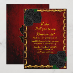 Gothic Black Rose Blood Red Wedding Bridesmaid Einladung