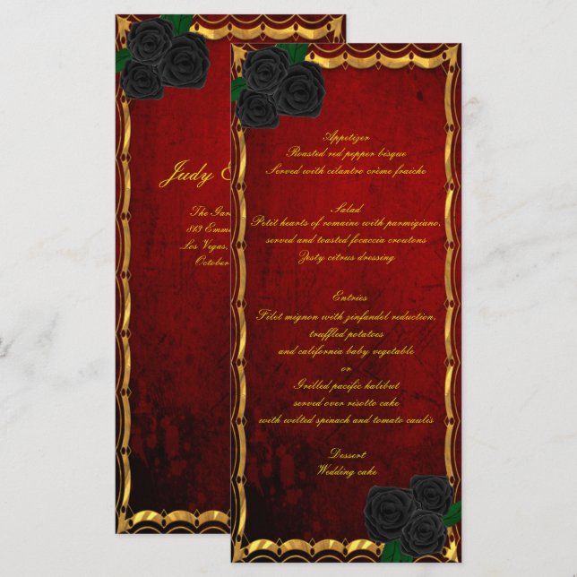 Gothic Black Rose Blood Red Wedding Menu Menükarte (Vorne/Hinten)