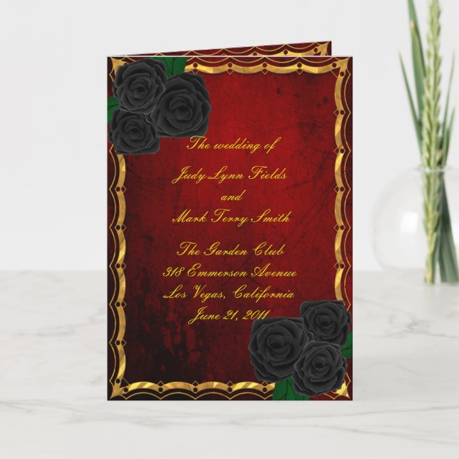Gothic Black Rose Blood Red Wedding Program Card Karte (Vorderseite)